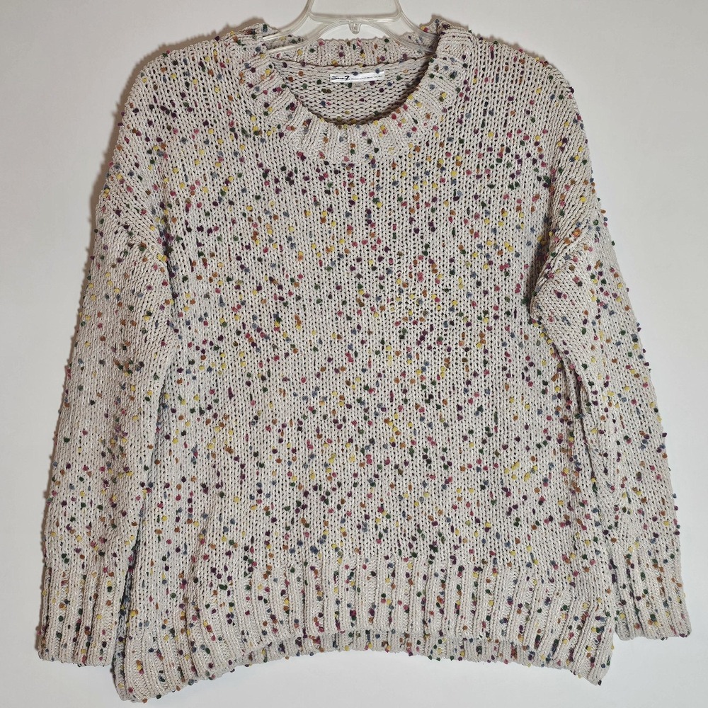 Seven7 Sweater Womens Large Pullover Chunky‎ Knit Speckled Confetti Colorful Fun